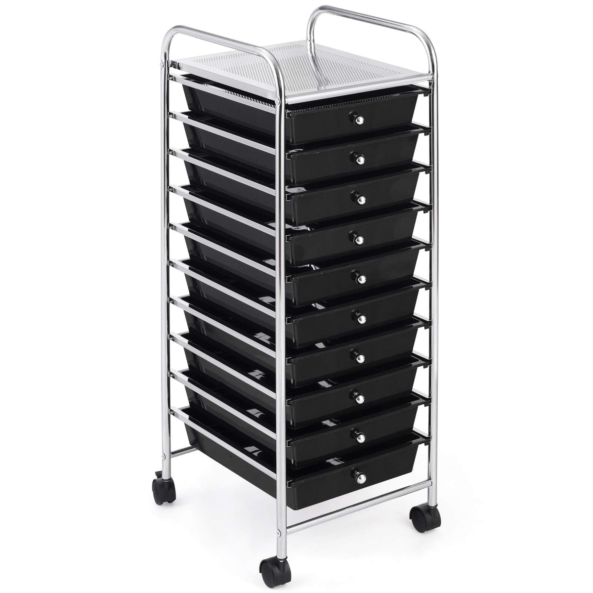 Happygrill 10-Drawer Storage Cart, Utility Cart with Removable Drawers & Metal Frame, Rolling Storage Cart with Lockable Wheels for Home, Office, Multicolor