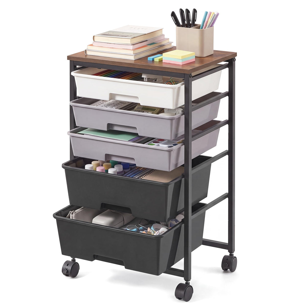 VASAGLE Rolling Cart with Drawers, Craft Organizers and Storage, Multicolor