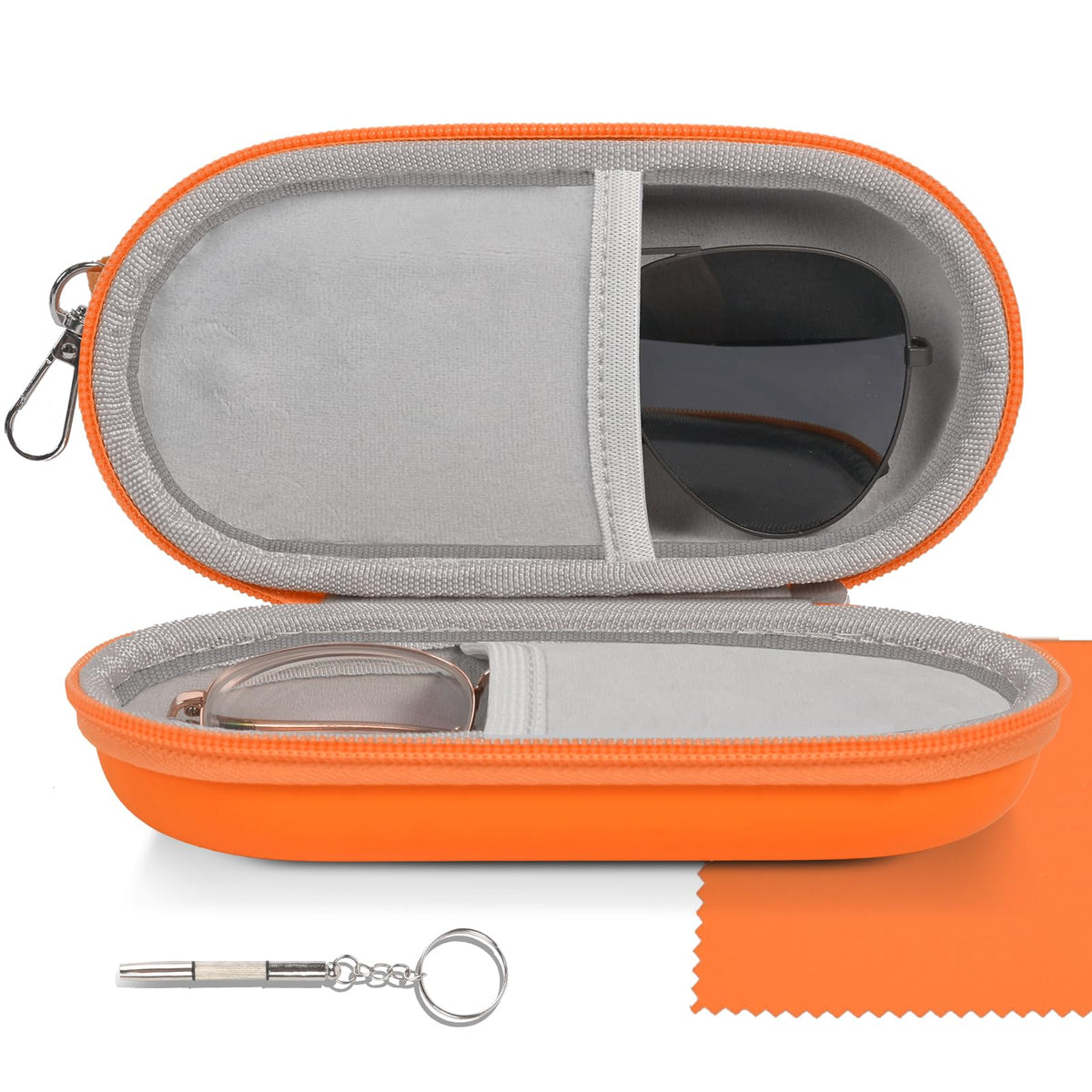 Double Glasses Case,Dual Eyeglasses & Sunglasses Organizer with Clip Zipper Closure for Travel 2 Pairs Storage Box