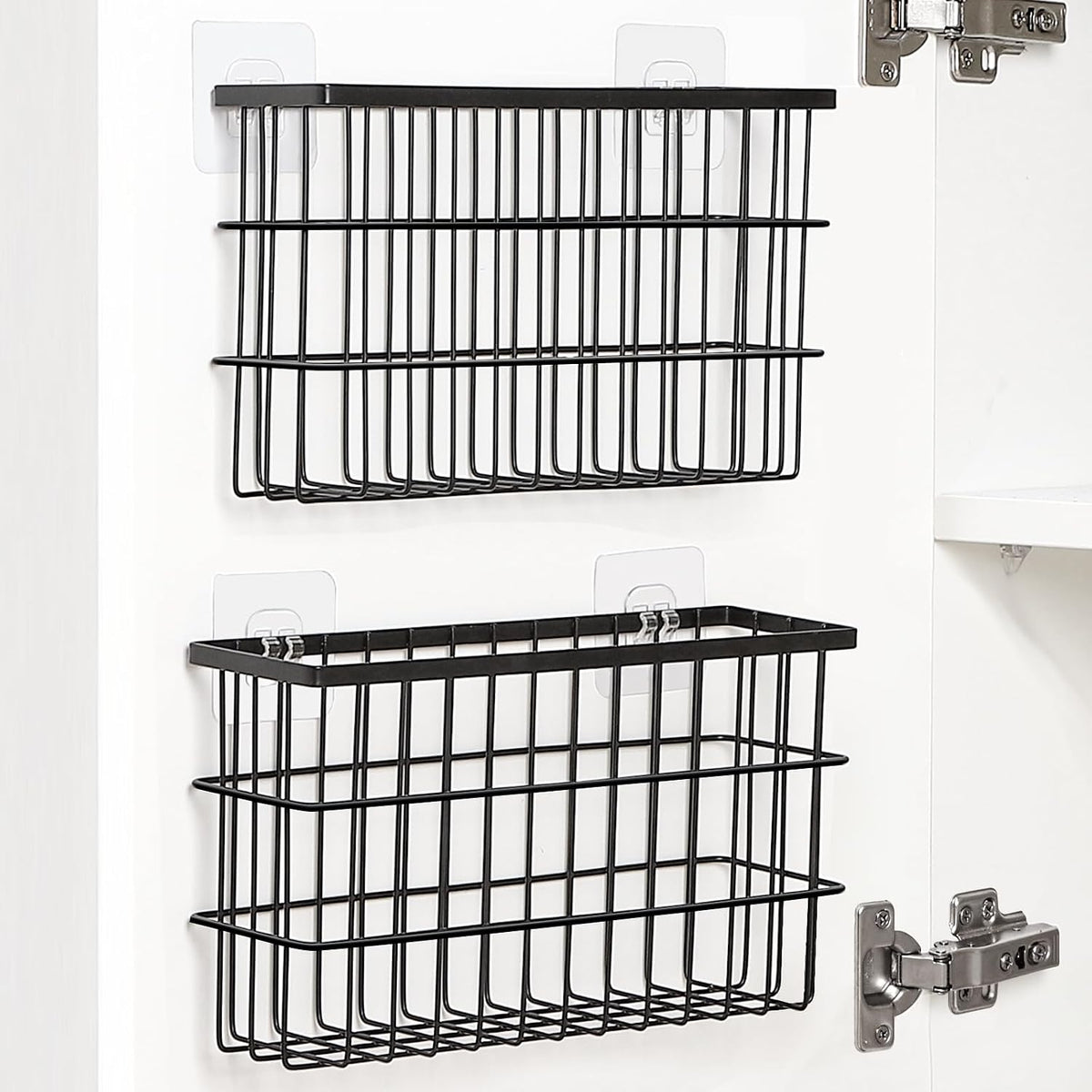Sinnsally 2 Pack Cabinet Door Organizer,Self Adhesive Lid Organizers Inside Cabinet Storage Boxes,Hanging Storage Basket Organizer Wall Mounted Pantry Caddy Cup Holder for Kitchen,Fridge,Bathroom