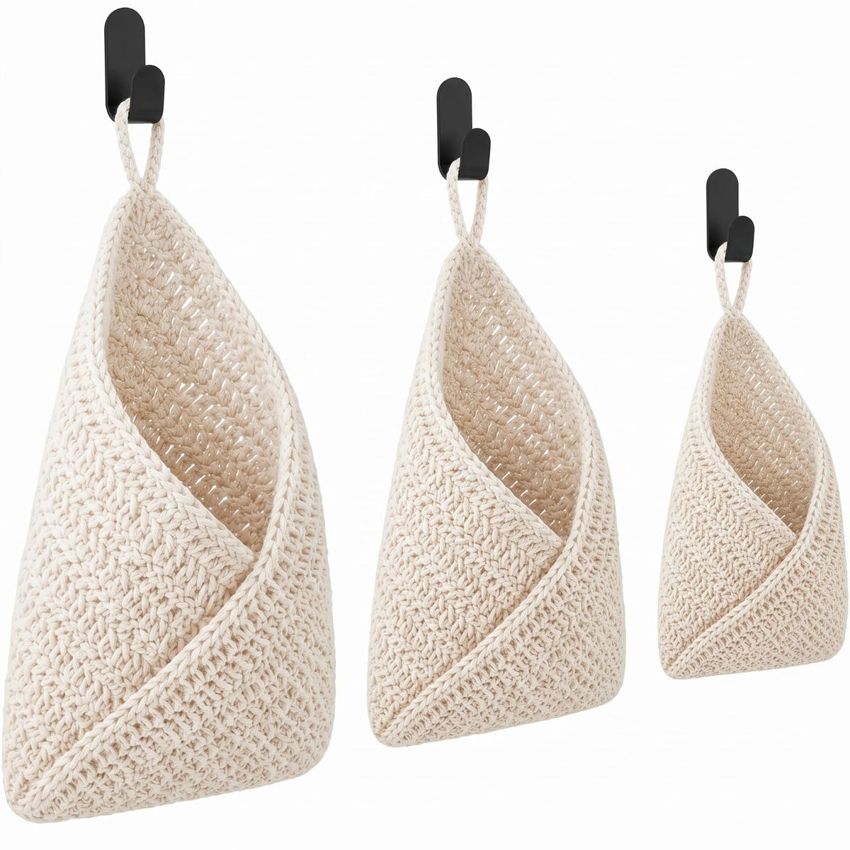 Honeydak 3 Hanging Baskets, Light Brown, Wide Bucket Basket