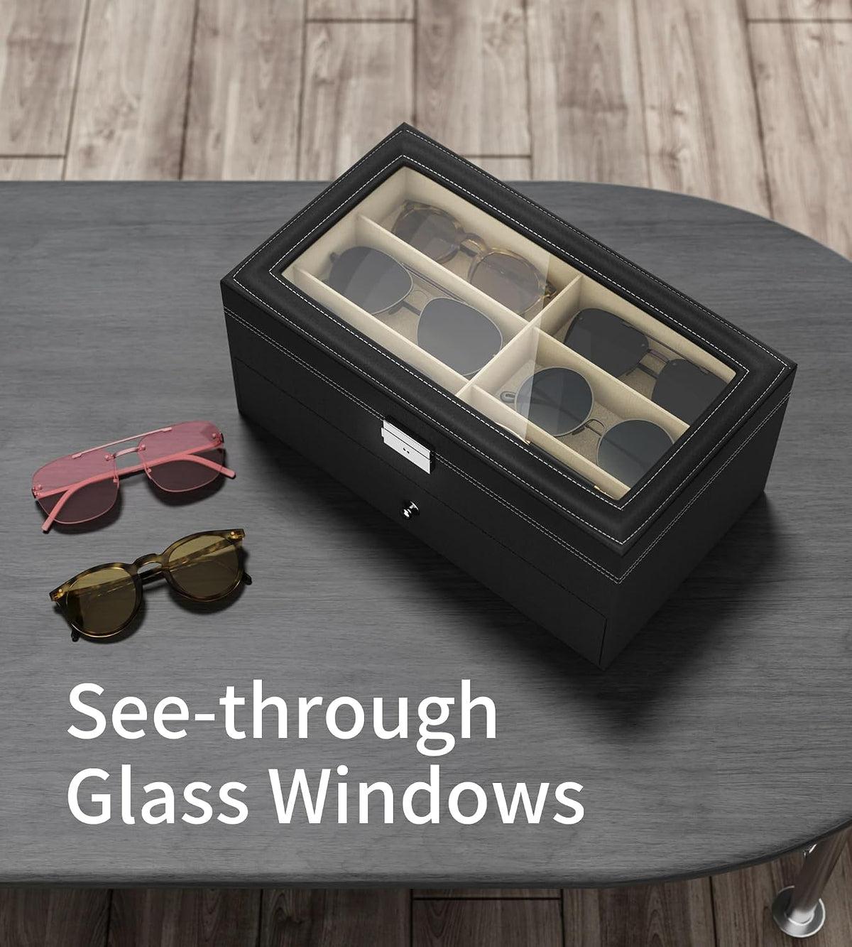 NEWLOOP 10/30 Slots Sunglass Organizer for Multiple Pairs of Eyeglass See-through Display Case Storage Box for Women Men