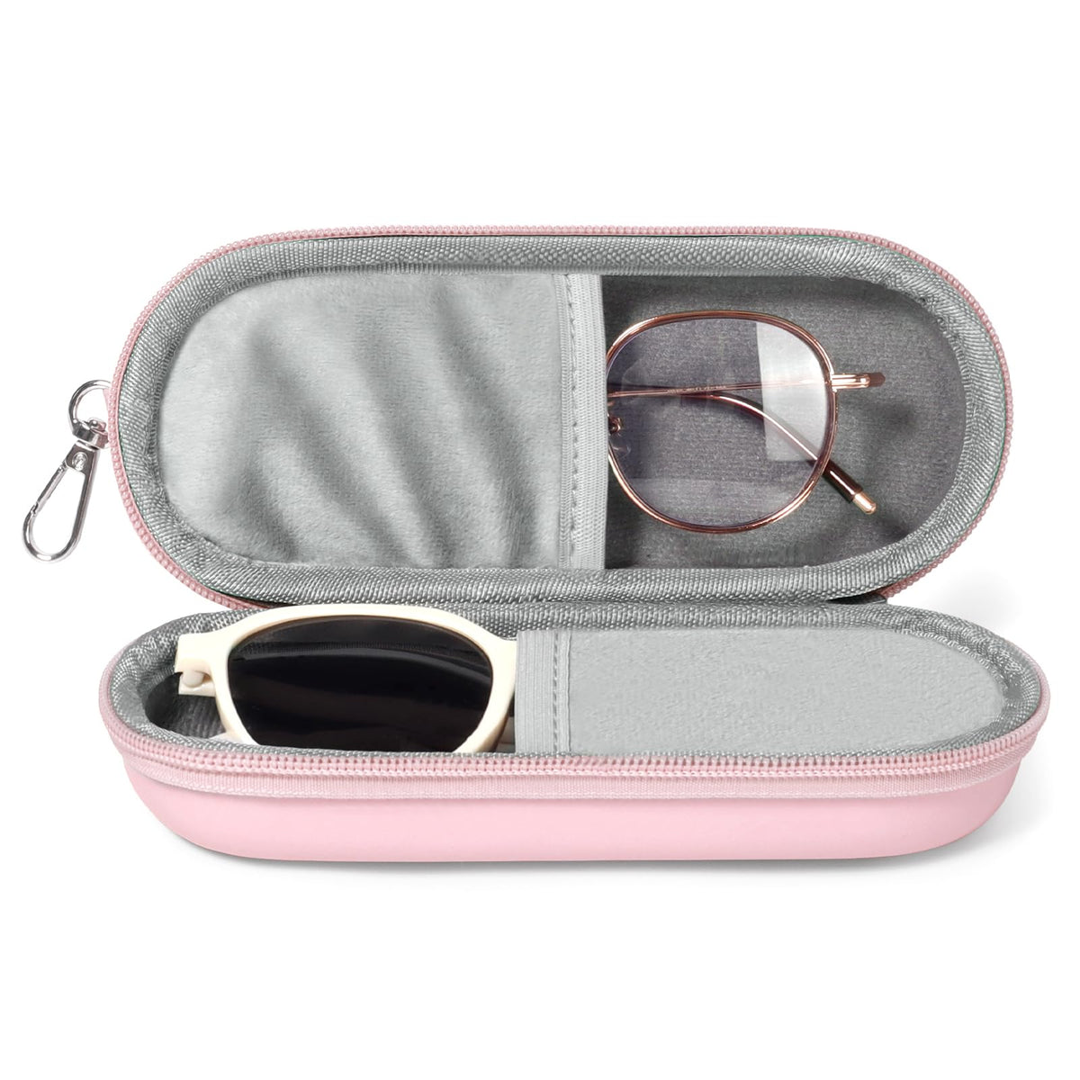 Double Eyeglasses Case, Dual Glasses Sunglasses Organizer with Zipper Closure, Eyewear Storage Box for Men Women Travel