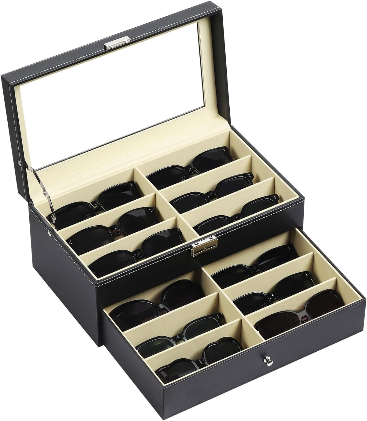 AUTOARK Leather 12 Piece Sunglass Storage Display Case,Black,AW-023