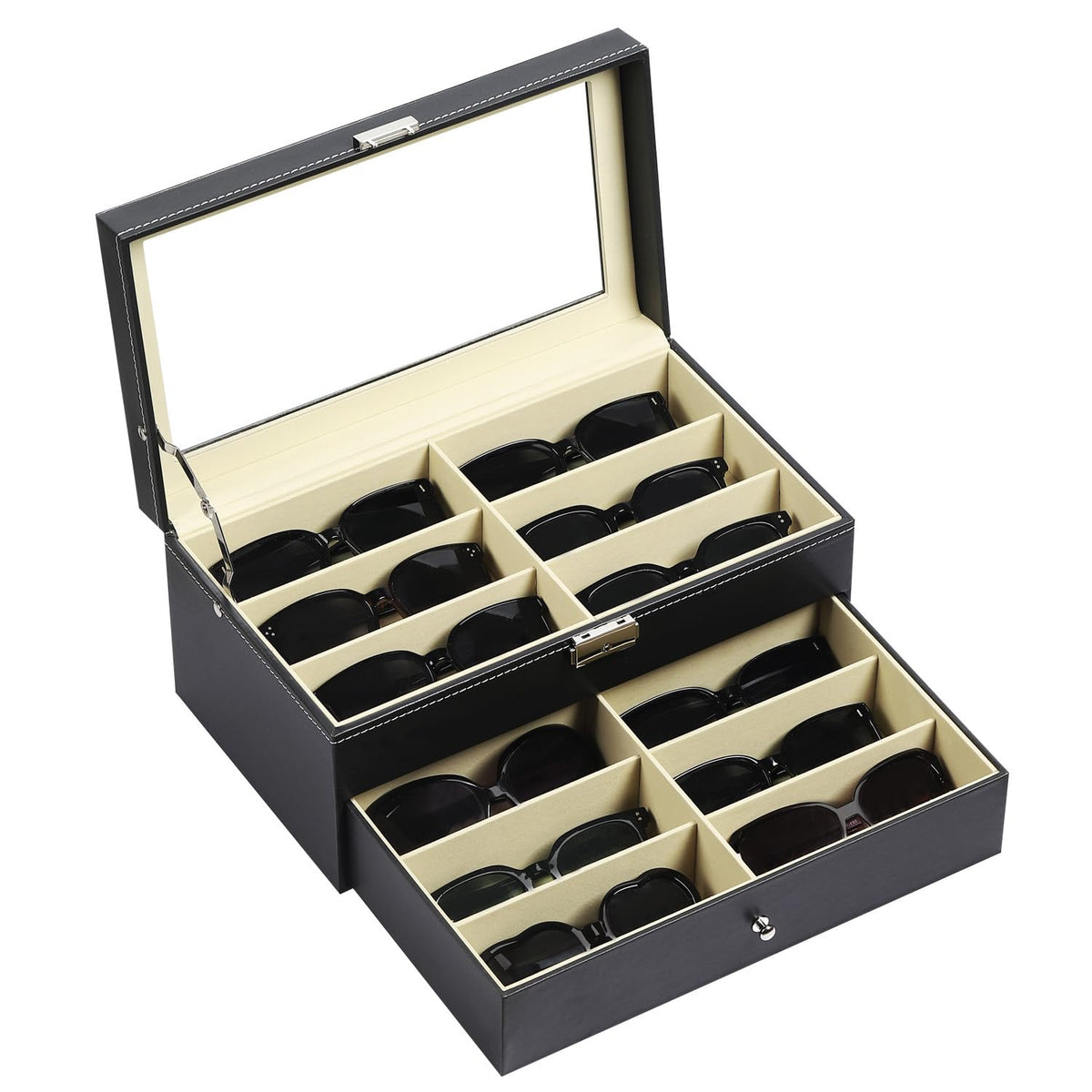 AUTOARK Leather 12 Piece Sunglass Storage Display Case,Black,AW-023