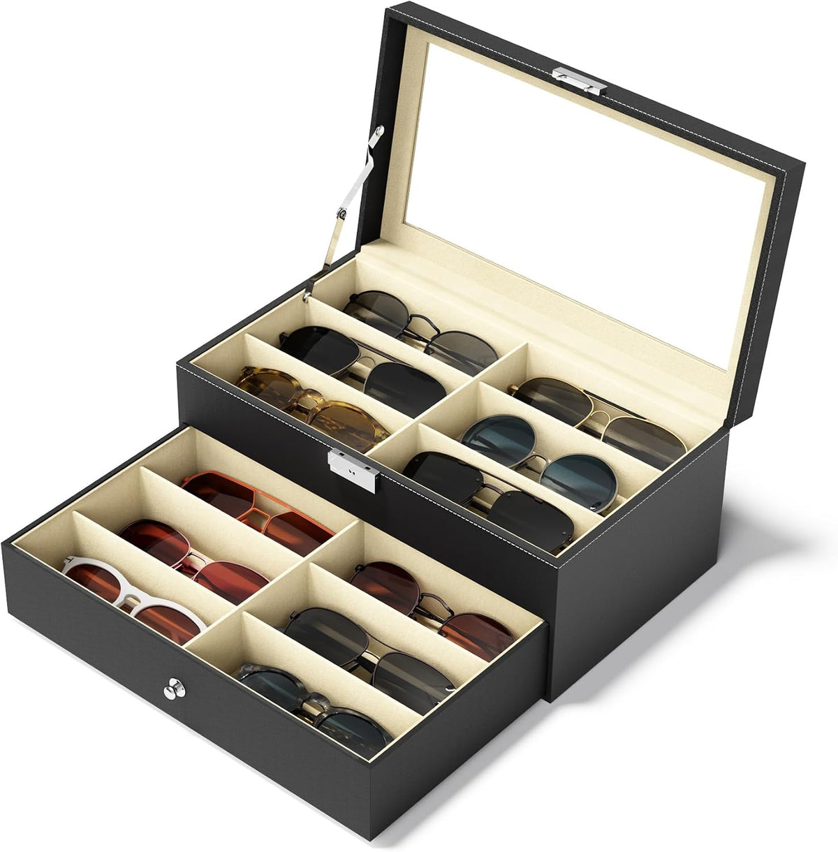 NEWLOOP 10/30 Slots Sunglass Organizer for Multiple Pairs of Eyeglass See-through Display Case Storage Box for Women Men