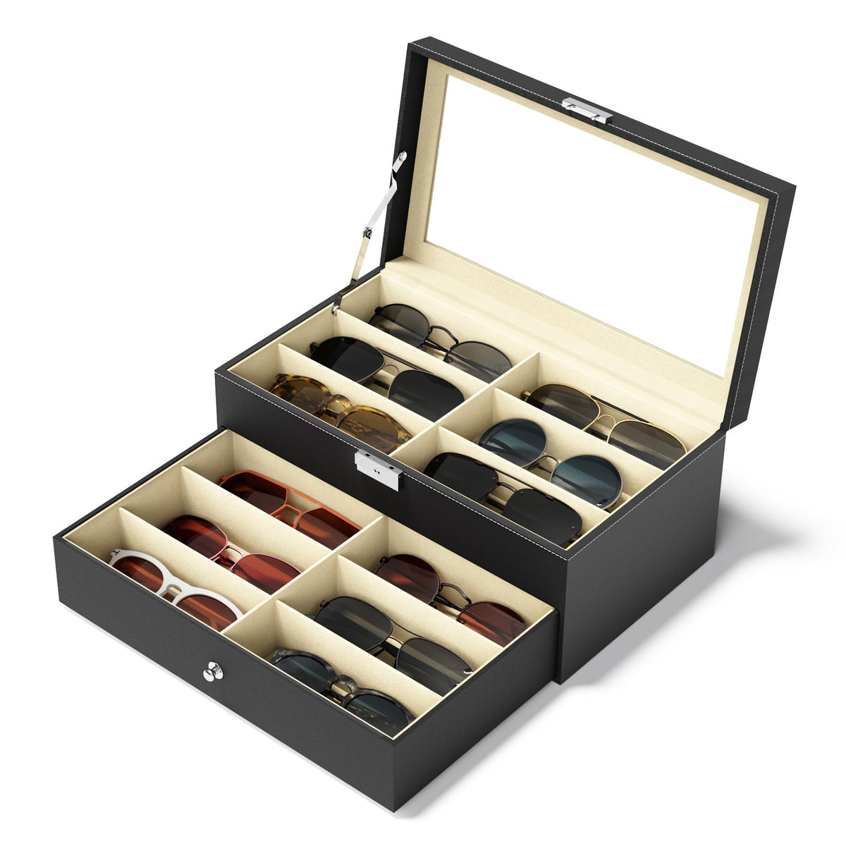 NEWLOOP 10/30 Slots Sunglass Organizer for Multiple Pairs of Eyeglass See-through Display Case Storage Box for Women Men
