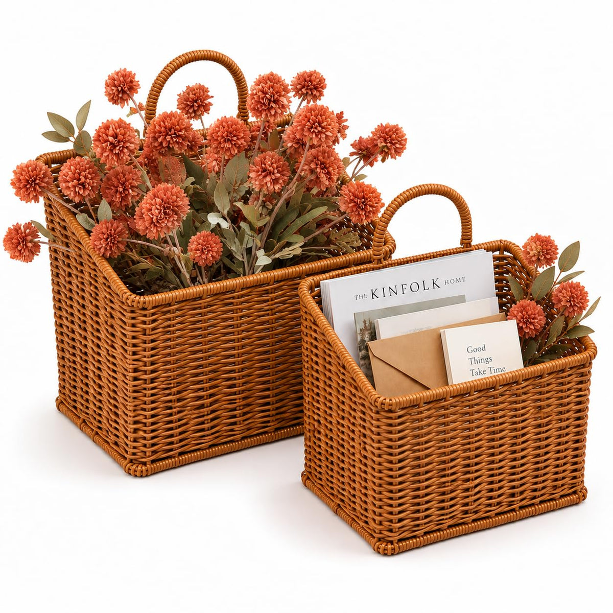 AceList Wall Hanging Basket, Boho Style Hand-Woven Hanging Storage Baskets - Set of 2, Ideal for Boho Room Decor, Kitchen, Garden, and Living Room(Brown)