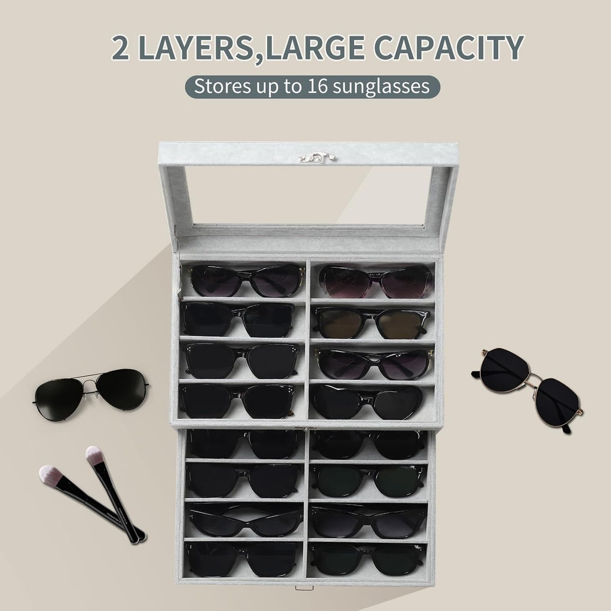 AUTOARK 16-Slot Sunglass & Eyeglasses Organizer Box,Grey,MKAW233