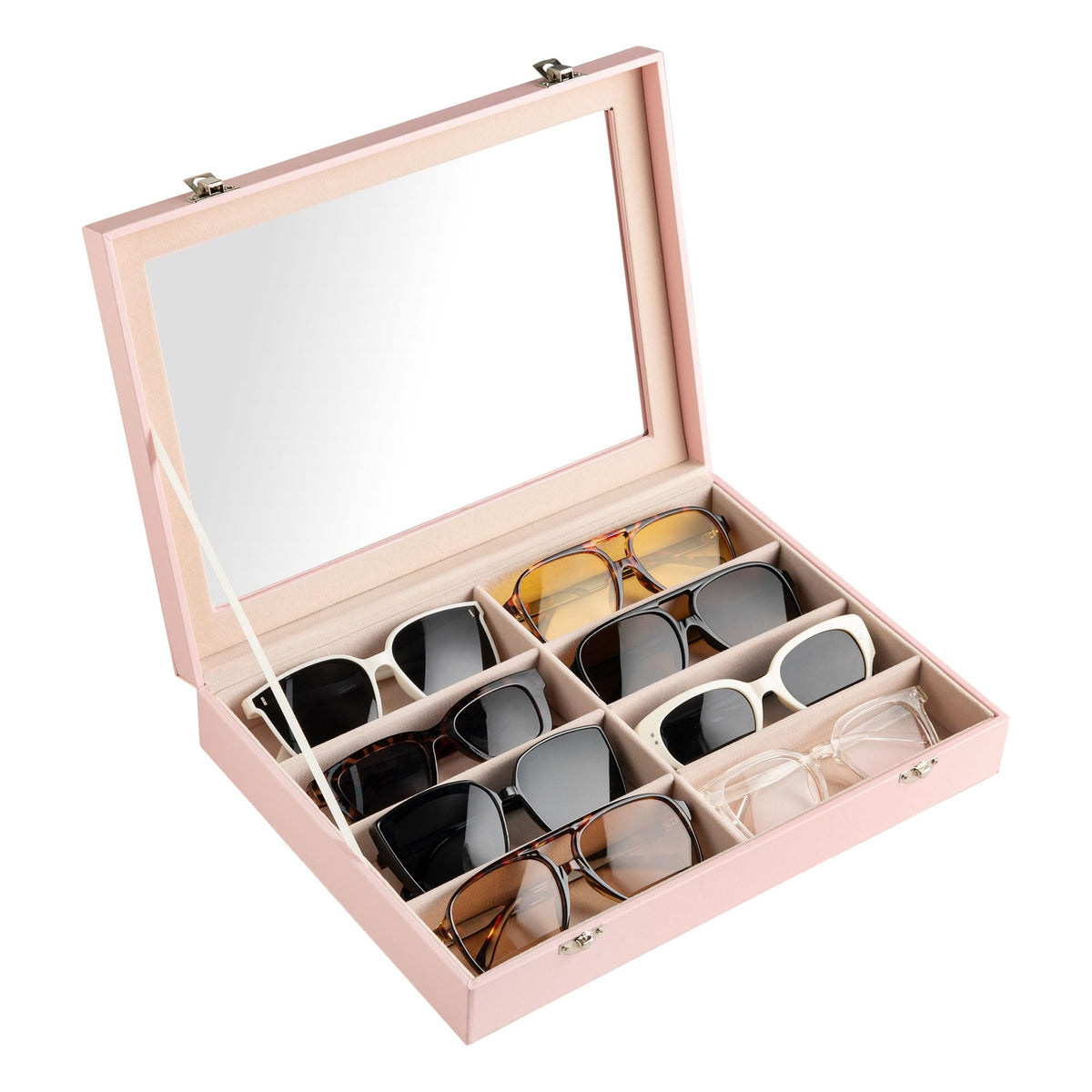 Frebeauty 8-Slot Sunglass Organizer,Sunglass Holder with Clear Lid
