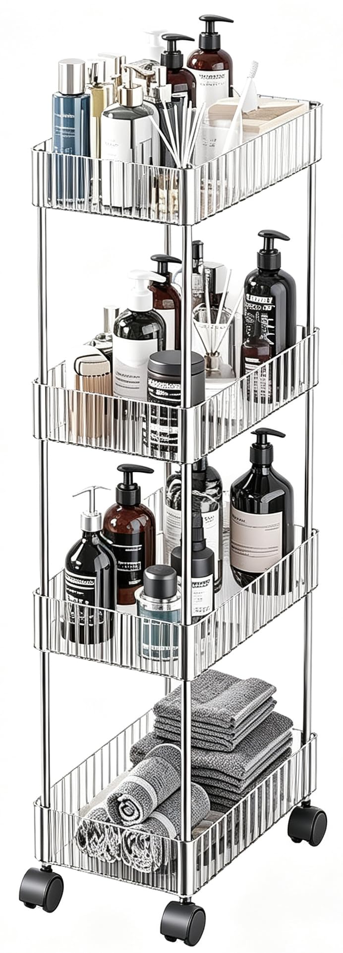 Sooyee Slim Clear 3-Tier Plastic Rolling Utility Cart with Wheels