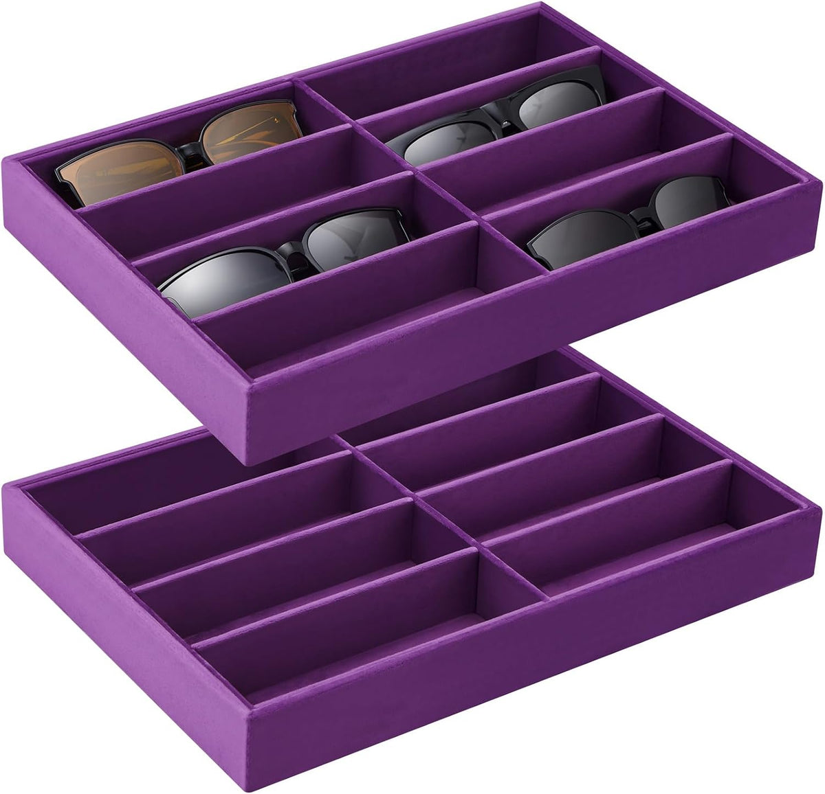 Amylove 2 Pack Sunglasses Organizer Tray Velvet Holder,8 Grids,Purple