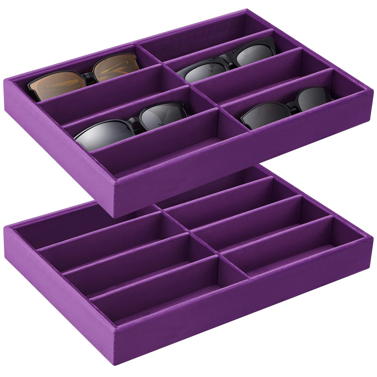 Amylove 2 Pack Sunglasses Organizer Tray Velvet Holder,8 Grids,Purple