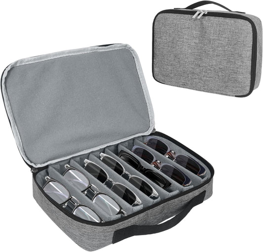 Travel Sunglasses Organizer Case, Adjustable Removable Slot, Portable Storage Box for Men Women, Soft Cloth Fits for Multiple Eyeglasses & Reading Glasses (Gray, Soft Case, Only Bag)