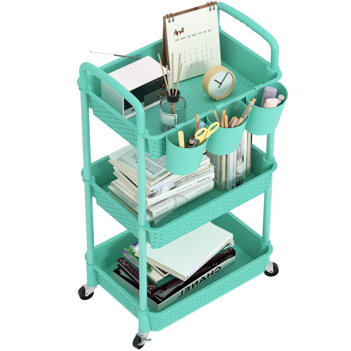 MOYIPIN 3-Tier Plastic Rolling Utility Cart with Handle,Utility Storage Cart for Office, Living Room, Kitchen,Movable Storage Organizer Shelves,White