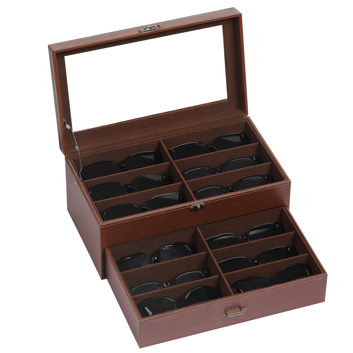 AUTOARK Leather 12 Piece Sunglass Storage Display Case,Black,AW-023