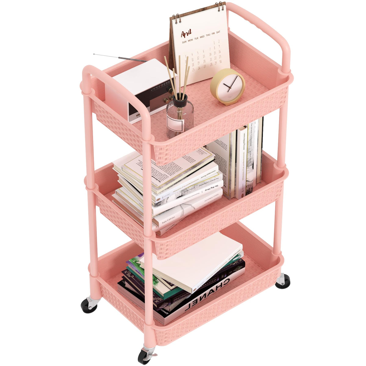 MOYIPIN 3-Tier Plastic Rolling Utility Cart with Handle,Utility Storage Cart for Office, Living Room, Kitchen,Movable Storage Organizer Shelves,White