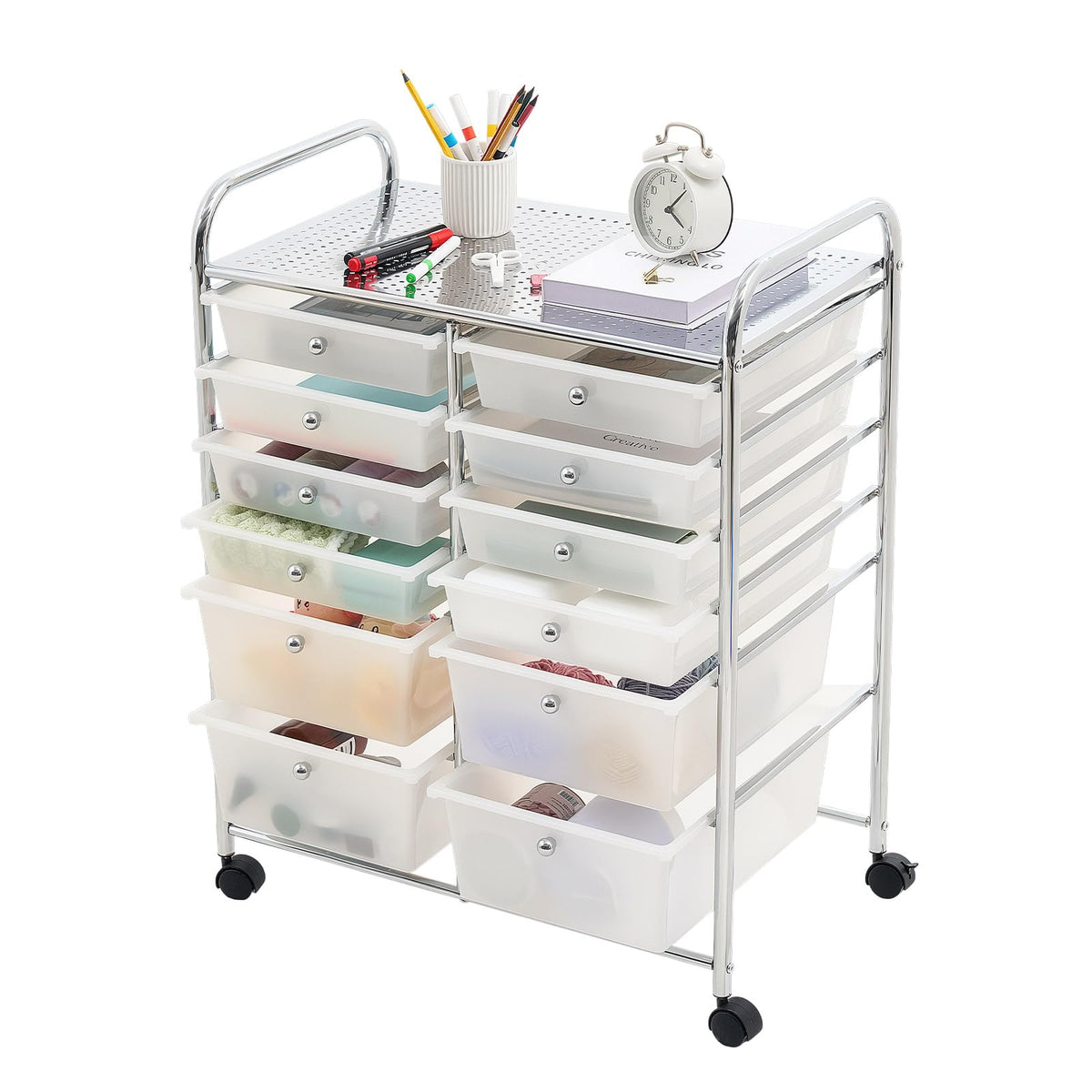 VEVOR Rolling Cart with Drawers, 10 Drawer Storage Organizer, Mobile Utility Cart with Steel Frame, Universal Casters & 2 Brakes, Great for Office, Classroom, Craft Tools, Garage, Studio, Rainbow