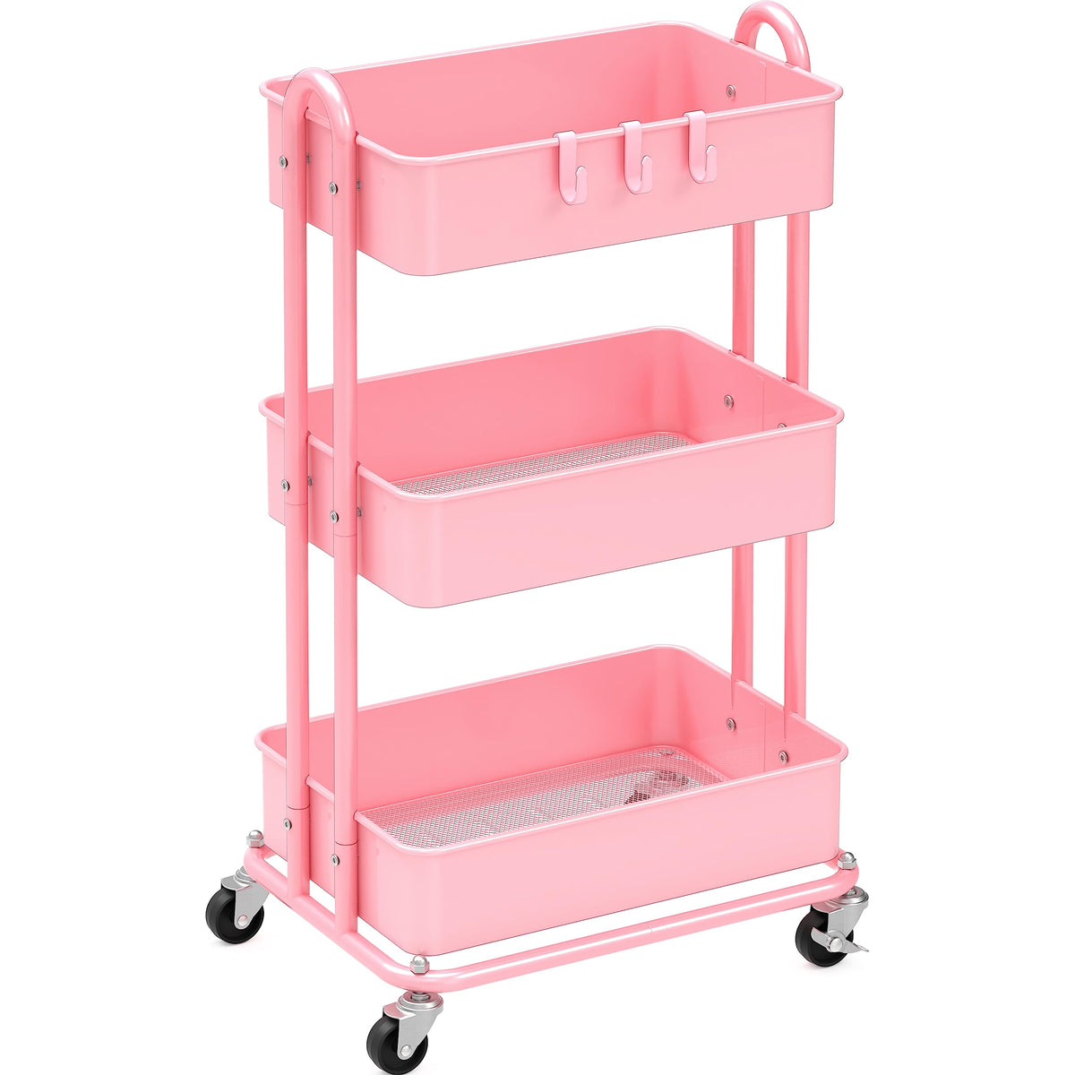 Simple Houseware 3-Tier Heavy Duty Metal Utility Rolling Cart, White