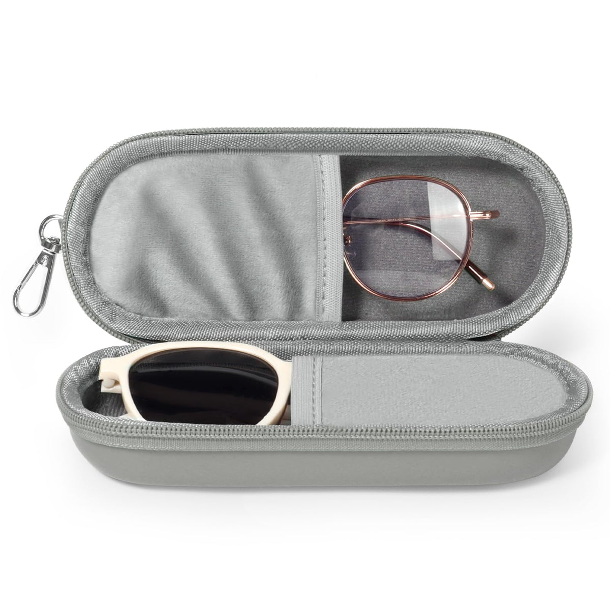 Double Eyeglasses Case, Dual Glasses Sunglasses Organizer with Zipper Closure, Eyewear Storage Box for Men Women Travel