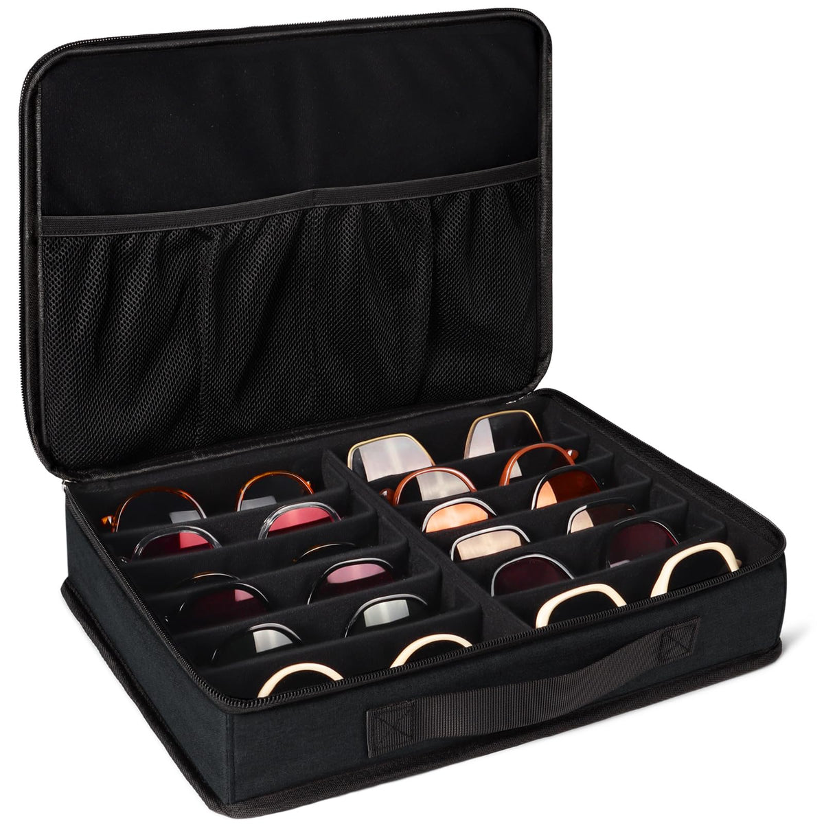 Bukere Sunglasses Organizer Case, Adjustable Slots for Multiple Pairs, Travel Eyeglasses Storage Box, Glasses Holder