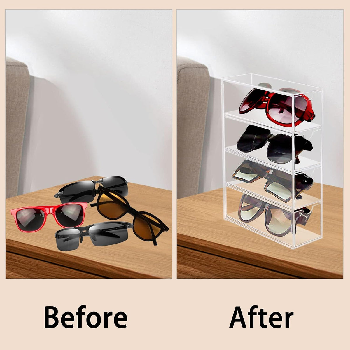 Tasybox Sunglasses Organizer, Eyeglass Case, Eyeglass Holder with 4 Drawers