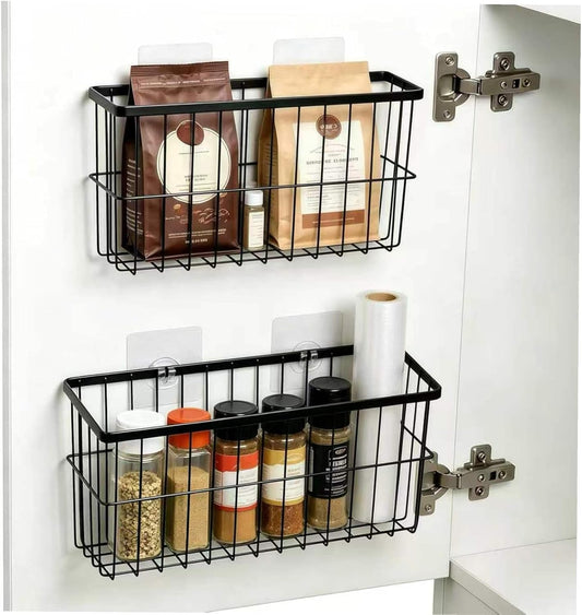 2Pack Cabinet Door Organizer, Self-Adhesive Lid Storage Box for Cabinet Storage, Wall-Mounted Storage Basket Rack, Suitable for Kitchen, Refrigerator,Bathrooms, Pantry, Office，Makeup Container,rv must