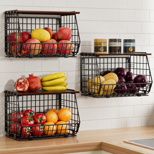 Hanging Fruit Basket for Kitchen, 3 Pack Vegetable Produce Basket