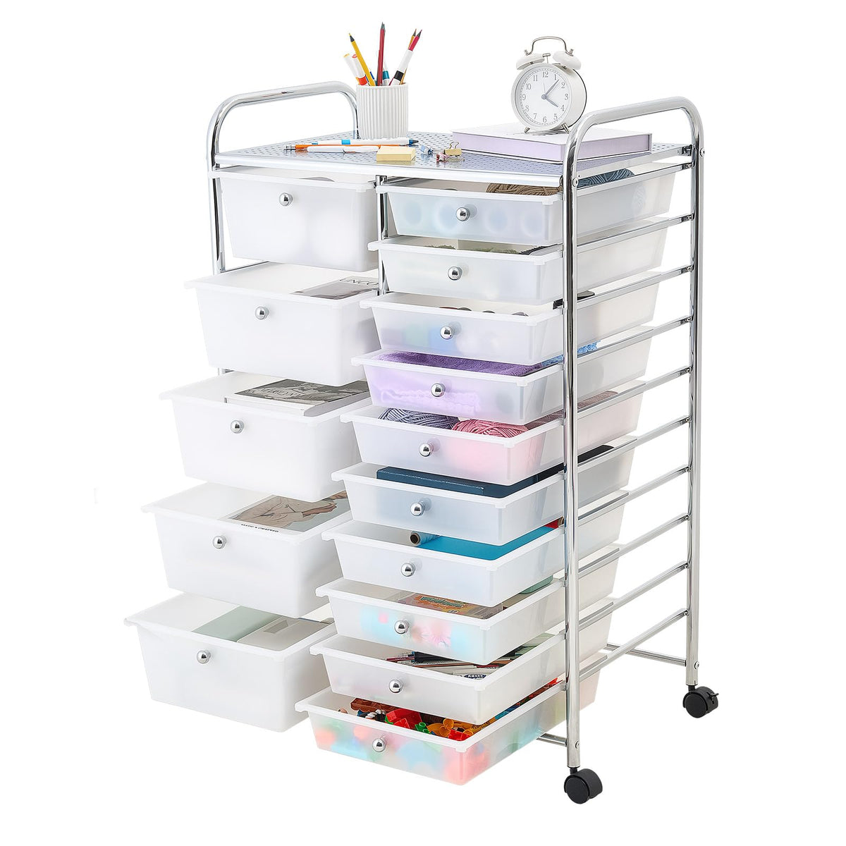 VEVOR Rolling Cart with Drawers, 10 Drawer Storage Organizer, Mobile Utility Cart with Steel Frame, Universal Casters & 2 Brakes, Great for Office, Classroom, Craft Tools, Garage, Studio, Rainbow