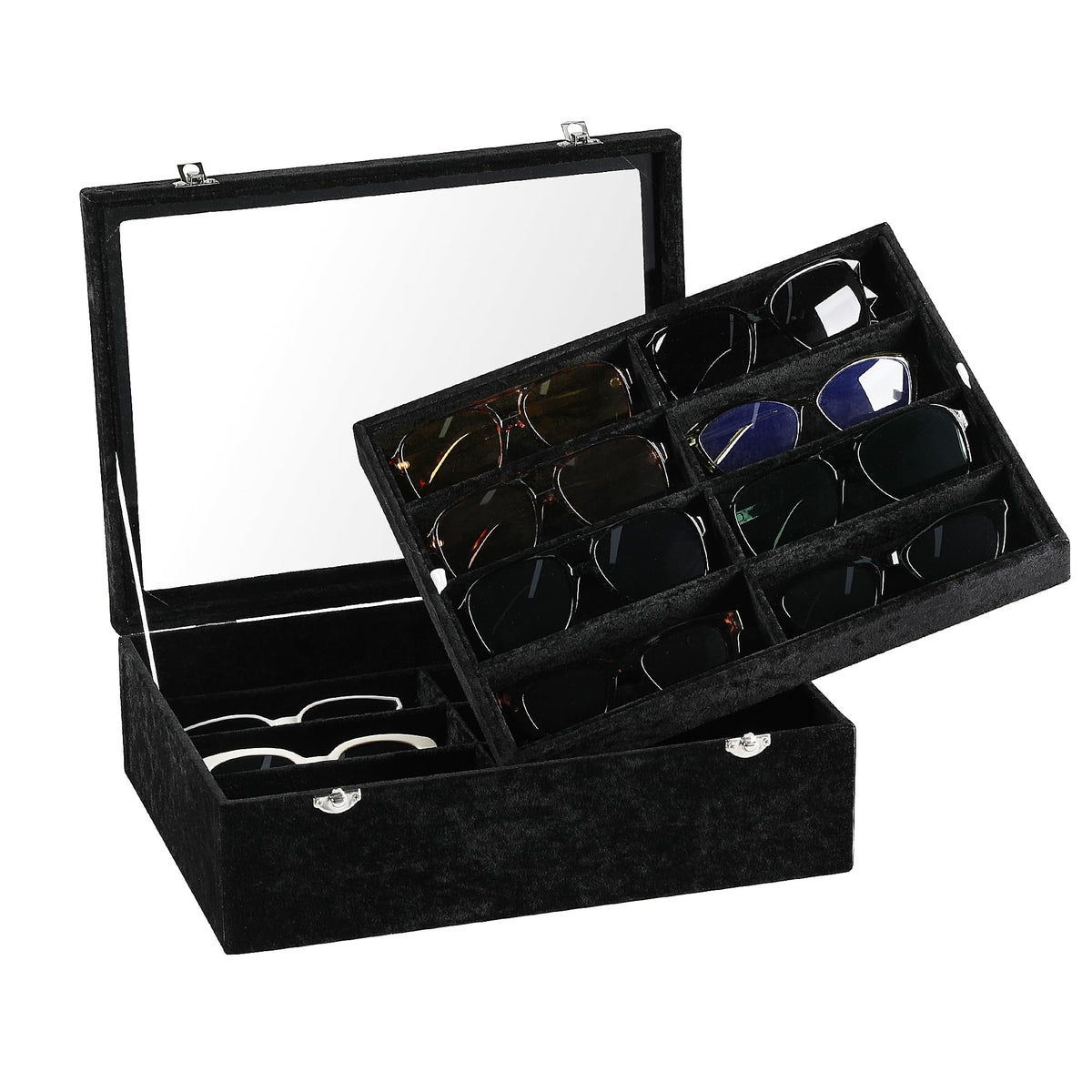 Frebeauty 16-Slot Sunglass Organizer Box,2 Layer Velvet Sunglasses Holder