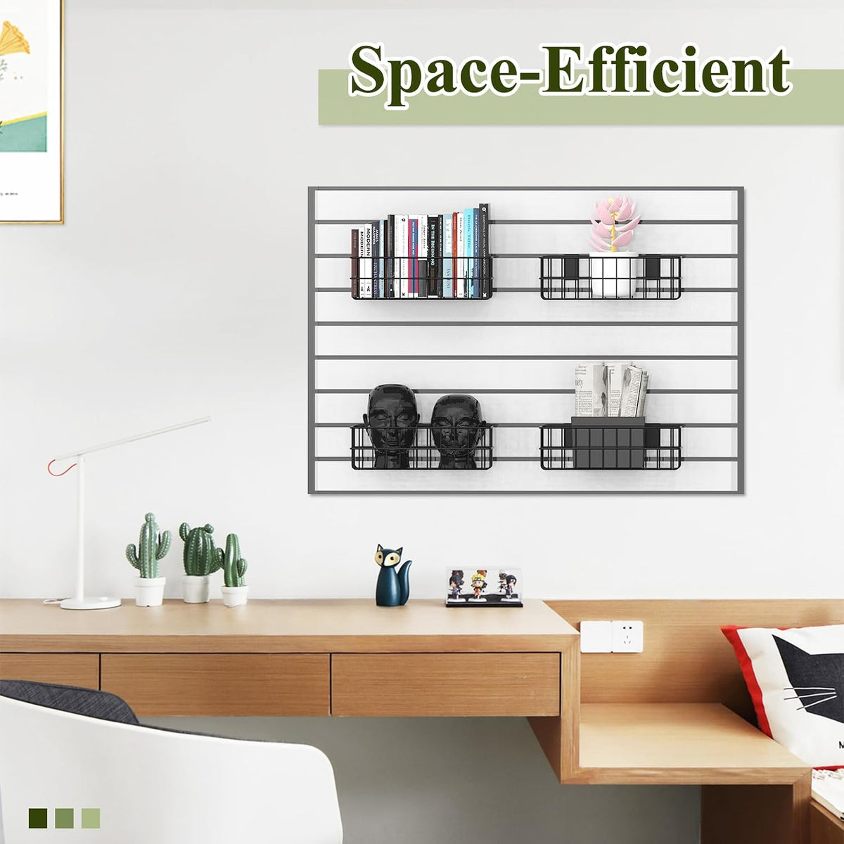 4 Pack Slatwall Baskets Set, Heavy Duty Slatwall Baskets, Metal Slat Wall Shelves Accessories, 2 PCs 13 x 8 x 4 Inch, 2 PCs 12.4 x 6.5 x 4 Inch, Black