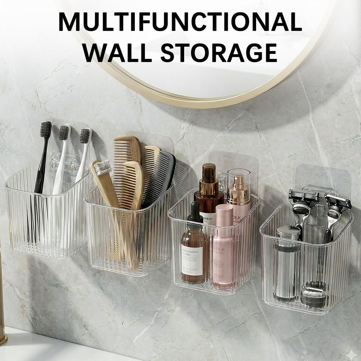 8 Pack Wall Mount Organizer, Cabinet Storage Bins with Self-Adhesive Hooks