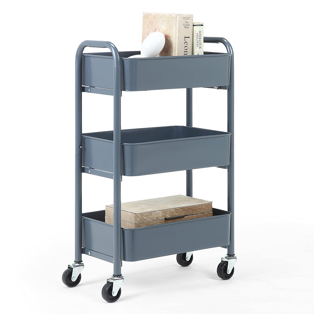 SunnyPoint 3-Tier Delicate Compact Rolling Metal Storage Organizer - Mobile Utility Cart Kitchen/Under Desk Cart with Caster Wheels (RED, 15.35" X 10.24" X 26.8"H)