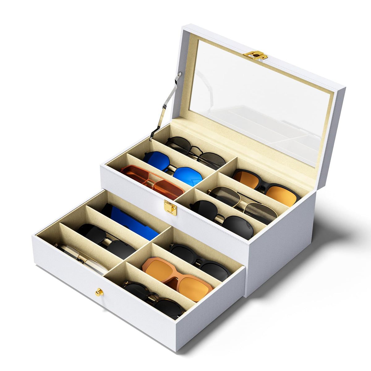 NEWLOOP 10/30 Slots Sunglass Organizer for Multiple Pairs of Eyeglass See-through Display Case Storage Box for Women Men