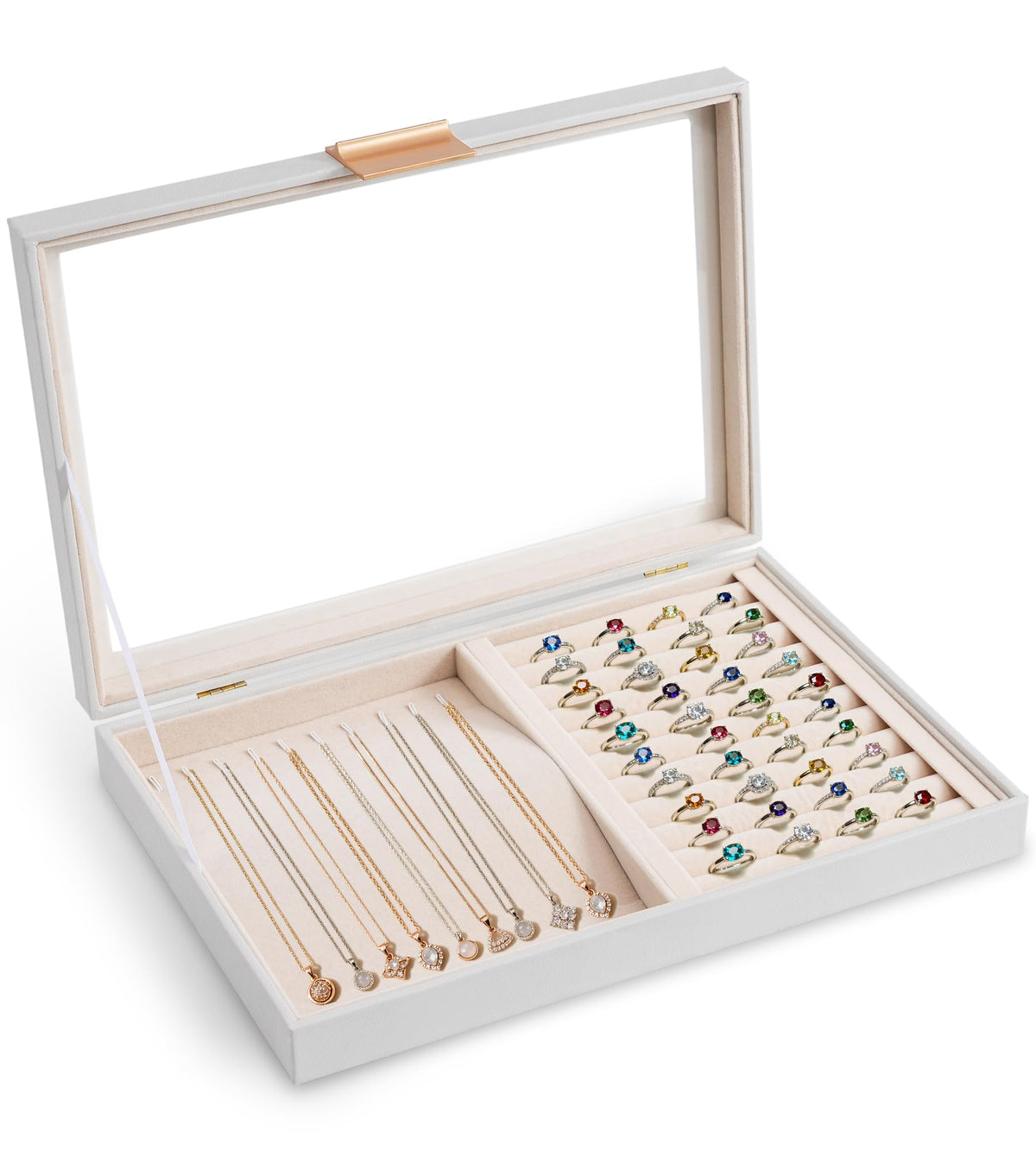 Sunglasses Organizer Storage Box - 10 Slots Eyeglass Display Case for Multiple Pair Glasses, Sunglass Holder with Clear Glass Lid, Jewelry and Watch Collection Box for Women and Men, Brown
