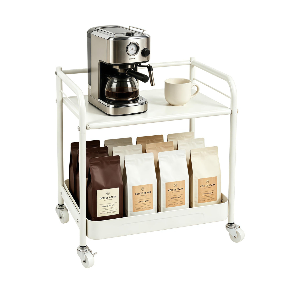3 Tier Rolling Cart with Table Top, Metal Kitchen Storage Cart
