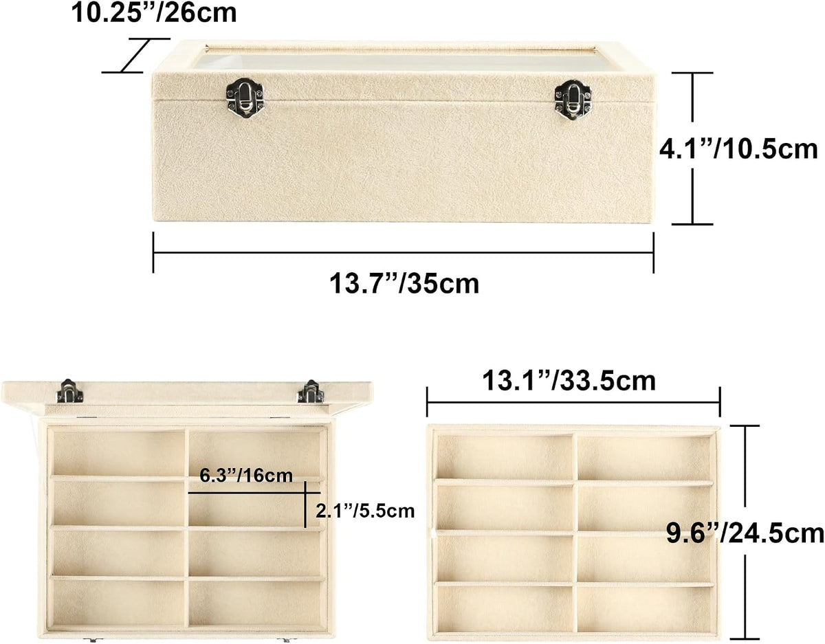 Frebeauty 16-Slot Sunglass Organizer Box,2 Layer Velvet Sunglasses Holder