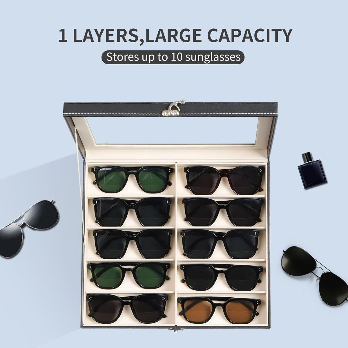 AUTOARK Large Sunglasses Organizer Case,10 Slot,Black,MKAW-111