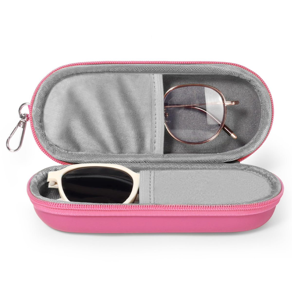 Double Eyeglasses Case, Dual Glasses Sunglasses Organizer with Zipper Closure, Eyewear Storage Box for Men Women Travel
