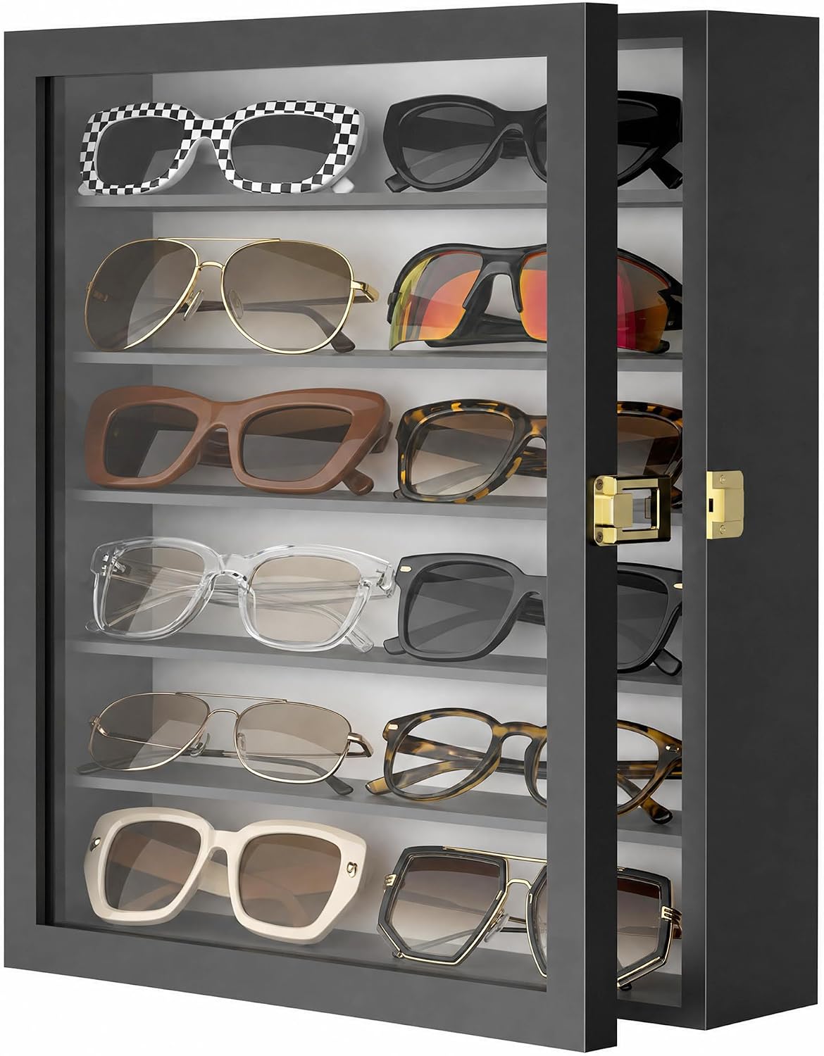TJ.MOREE Sunglass Organizer Wall Mounted Glasses Holder Display Case 6 Tier