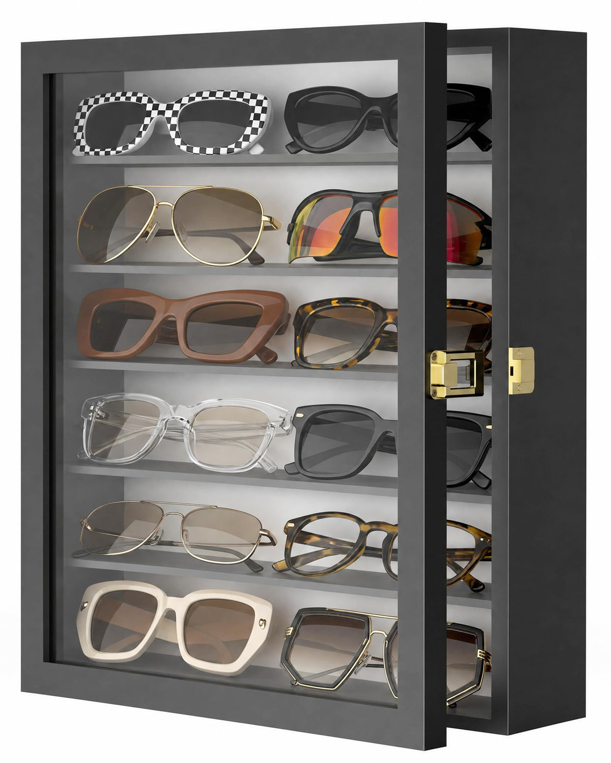TJ.MOREE Sunglass Organizer Wall Mounted Glasses Holder Display Case 6 Tier