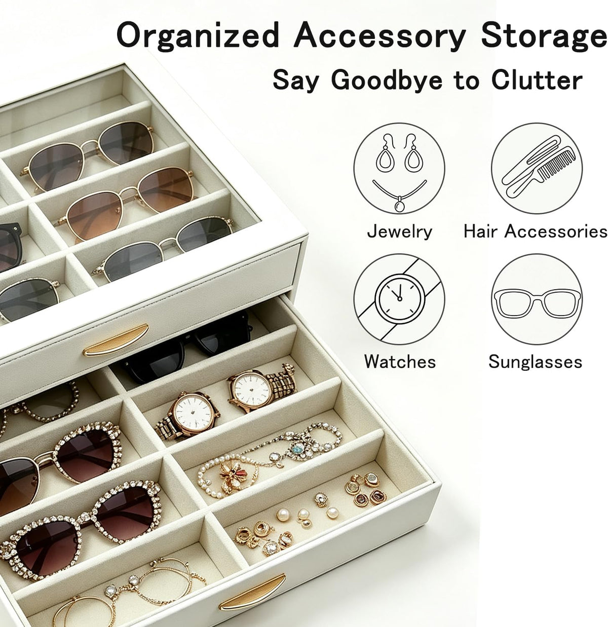 Sunglasses Organizer Box 16-Slot Large Capacity Eyewear Storage Case for Men and Women Transparent Top Display Box