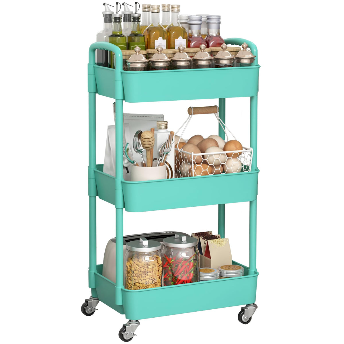Sywhitta 6-Tier Plastic Rolling Utility Cart with Wheels for Storage,Black
