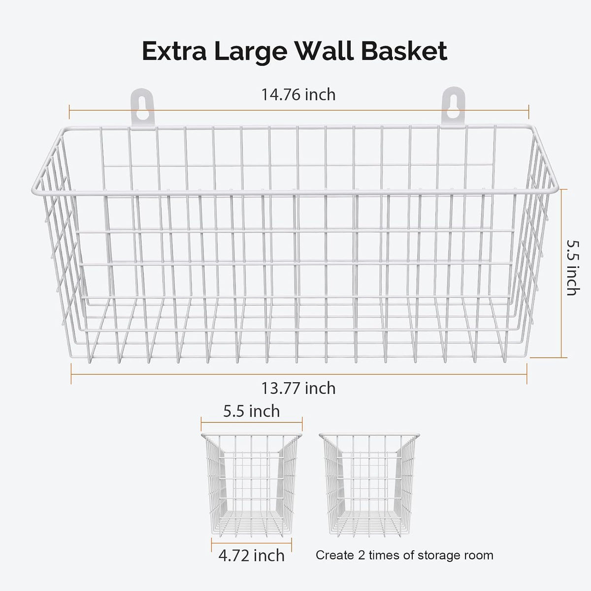 MaraFansie [Extra Large Wire Basket 2-Pack Hanging Wall Organizer Cabinet Storage Basket Wall Mounted Shelves Rustic Farmhouse Decor for Home Kitchen Bathroom, White