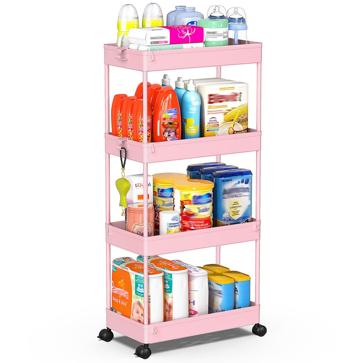 SPACEKEEPER 3 Tier Acrylic Storage Rolling Cart Clear Bathroom Cart Organizer, Transparency Laundry Room Organization Mobile Shelving Unit Multifunction Rolling Utility Cart for Office Living Room