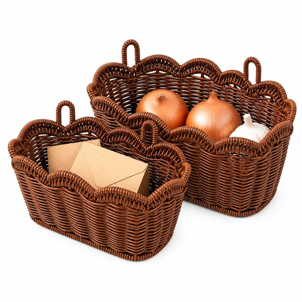 AceList Wall Hanging Basket, Boho Style Hand-Woven Hanging Storage Baskets - Set of 2, Ideal for Boho Room Decor, Kitchen, Garden, and Living Room(Brown)