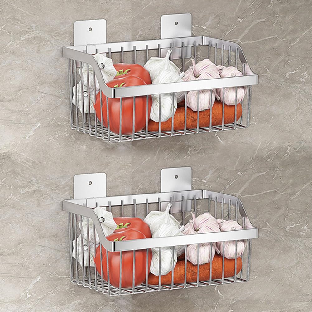2 Set Fruit Basket for Kitchen, Pantry Kitchen Organizers and Storage, SUS304 Stainless Steel Wire Wall Basket, Onion Potato Vegetable Storage for Countertop Floor Cabinet Shelf