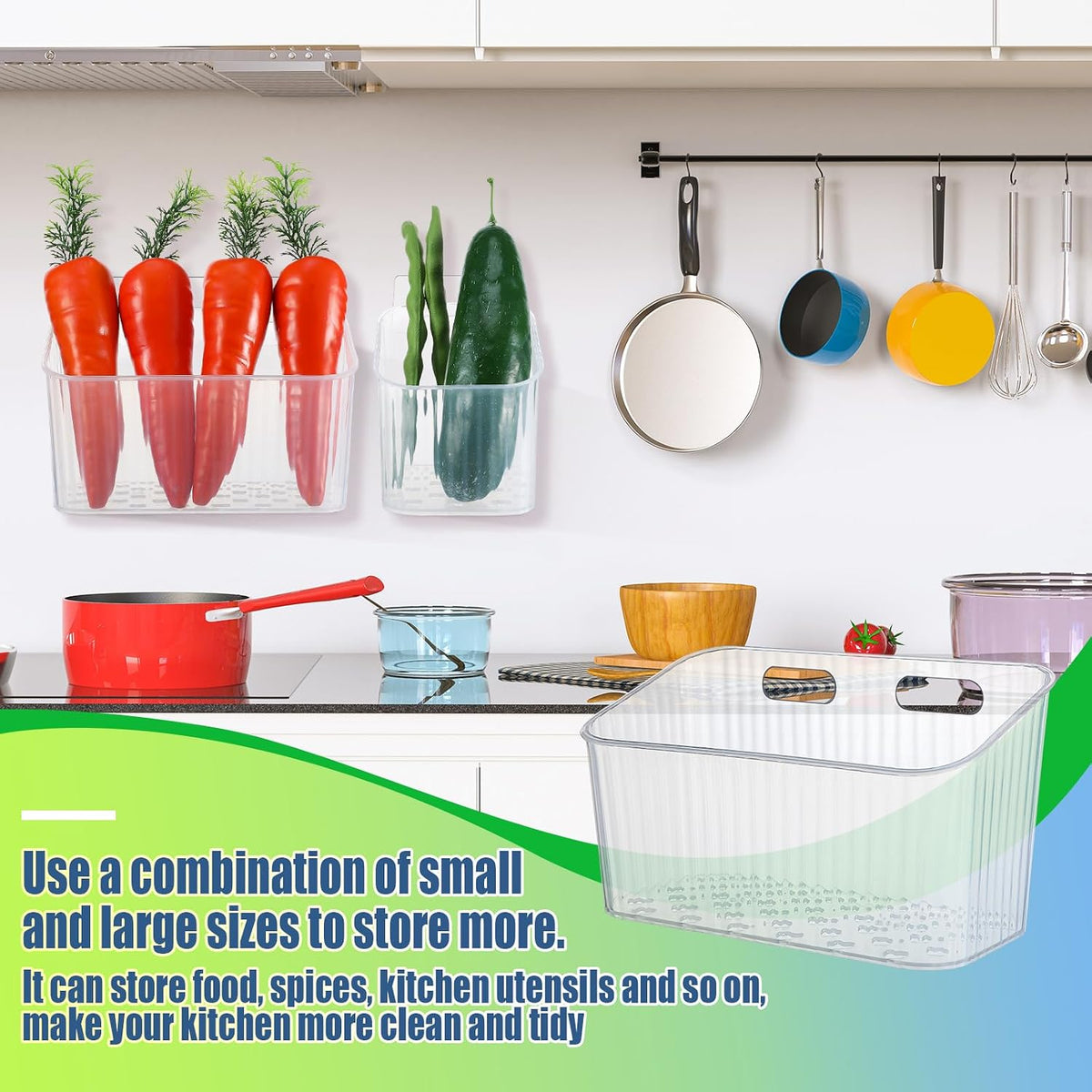 SiliFine 8 Pcs Cabinet Door Organizer Bin Wall Mount Organizer,3.54'',Clear