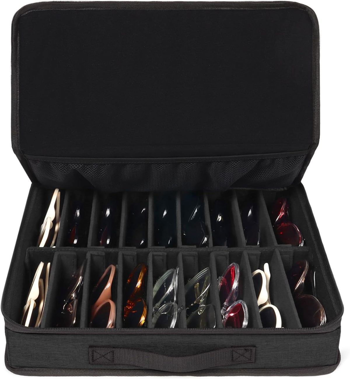 Bukere Sunglasses Organizer Case, 18 Adjustable Slots for Multiple Pairs Eyeglasses, Travel Glasses Holder Storage Box