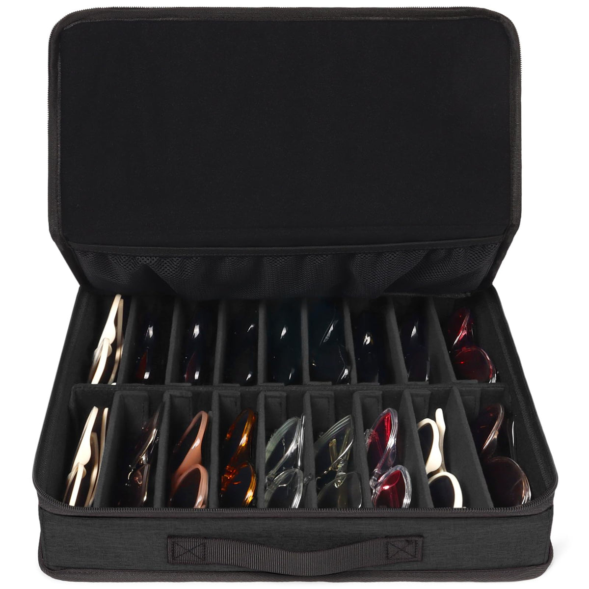 Bukere Sunglasses Organizer Case, 18 Adjustable Slots for Multiple Pairs Eyeglasses, Travel Glasses Holder Storage Box